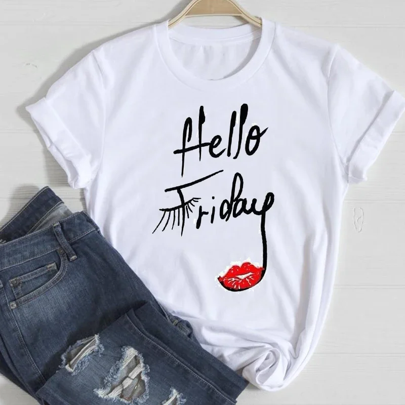 T-Shirts Frauen Cartoon sexy Lippen Mode Kurzarm Frühling Sommer Kleidung stilvolle T-Shirt Top Lady Print Damen T-Shirt