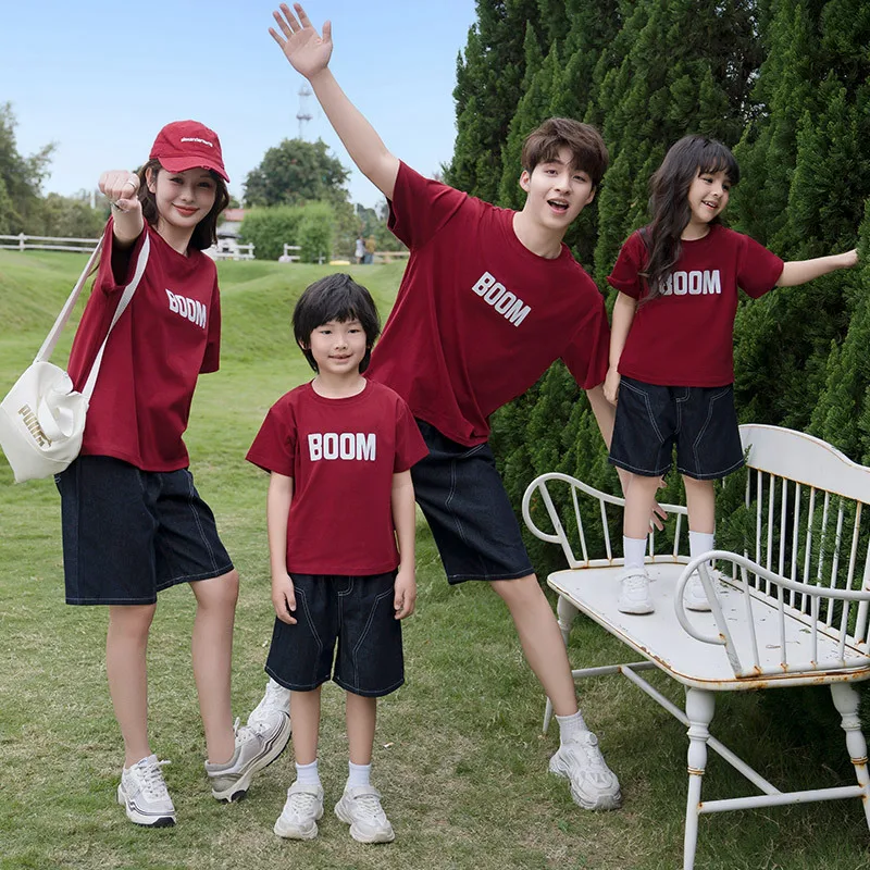 Family Clothes Same Summer T Shirts Parent-child Cotton Short Sleeve Tee Shirts Father Mother and Son Daughter Kids Outfits