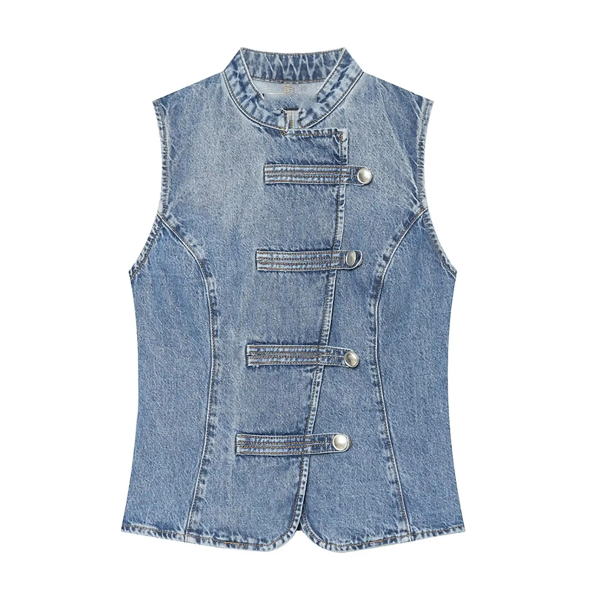 TFMLN Elegante Damen-Weste mit Stehkragen, ärmellos, Sommer-Mode, High-Street-Stil, unregelmäßige Einreiher-Tanktops, Neu 2026 – Detail 2