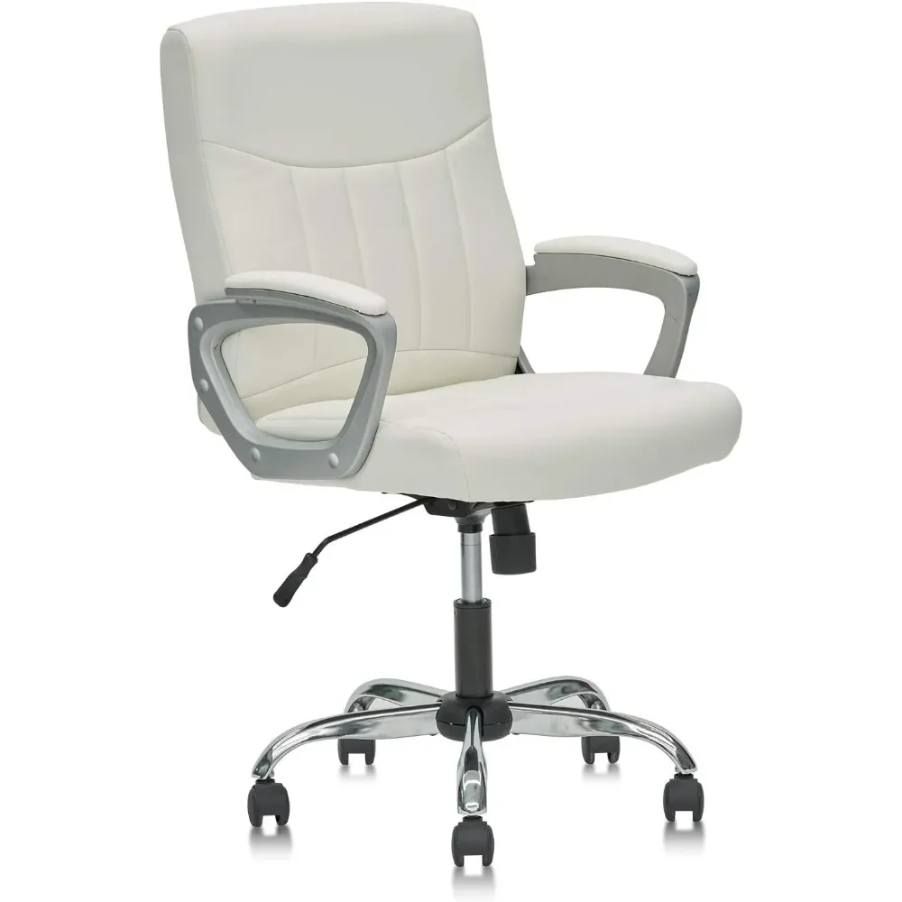 

Leather Office Mid Back Computer Desk Chair with Lumbar Support and Padded Armrests Ergonomic Adjustable Swivel Chair