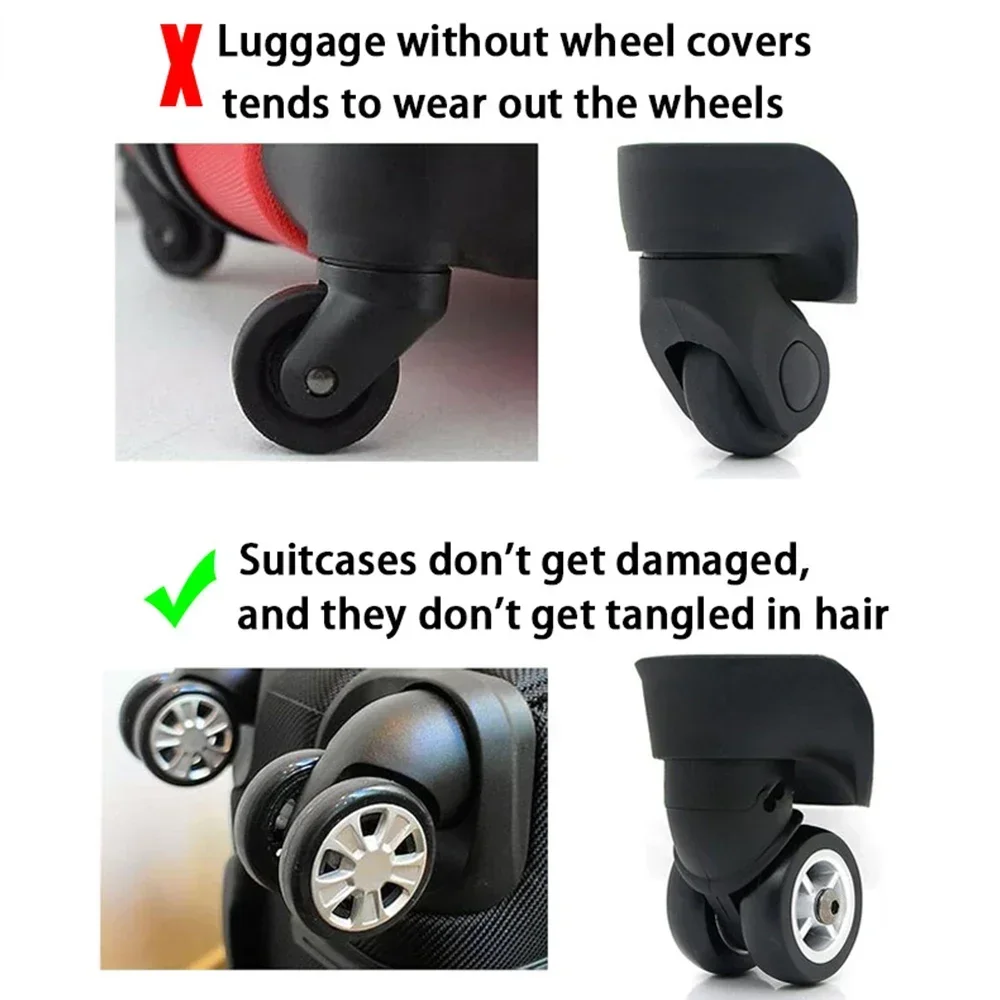 8Pcs Silicone Wheels Protector Travel Luggage Caster Shoes Reduce Wheel Suitcase Trolley Box Casters Cover with Silent Sound