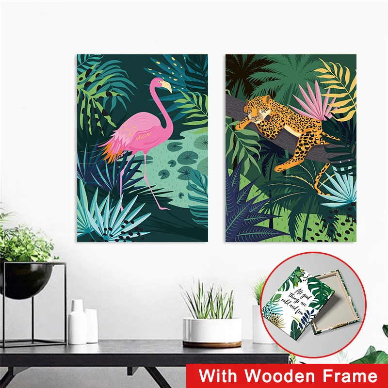 Framed Animals Canvas Painting Koala Jungle Posters and Prints Nordic Monstera Leaf Wall Art for Living Room Home Decoration