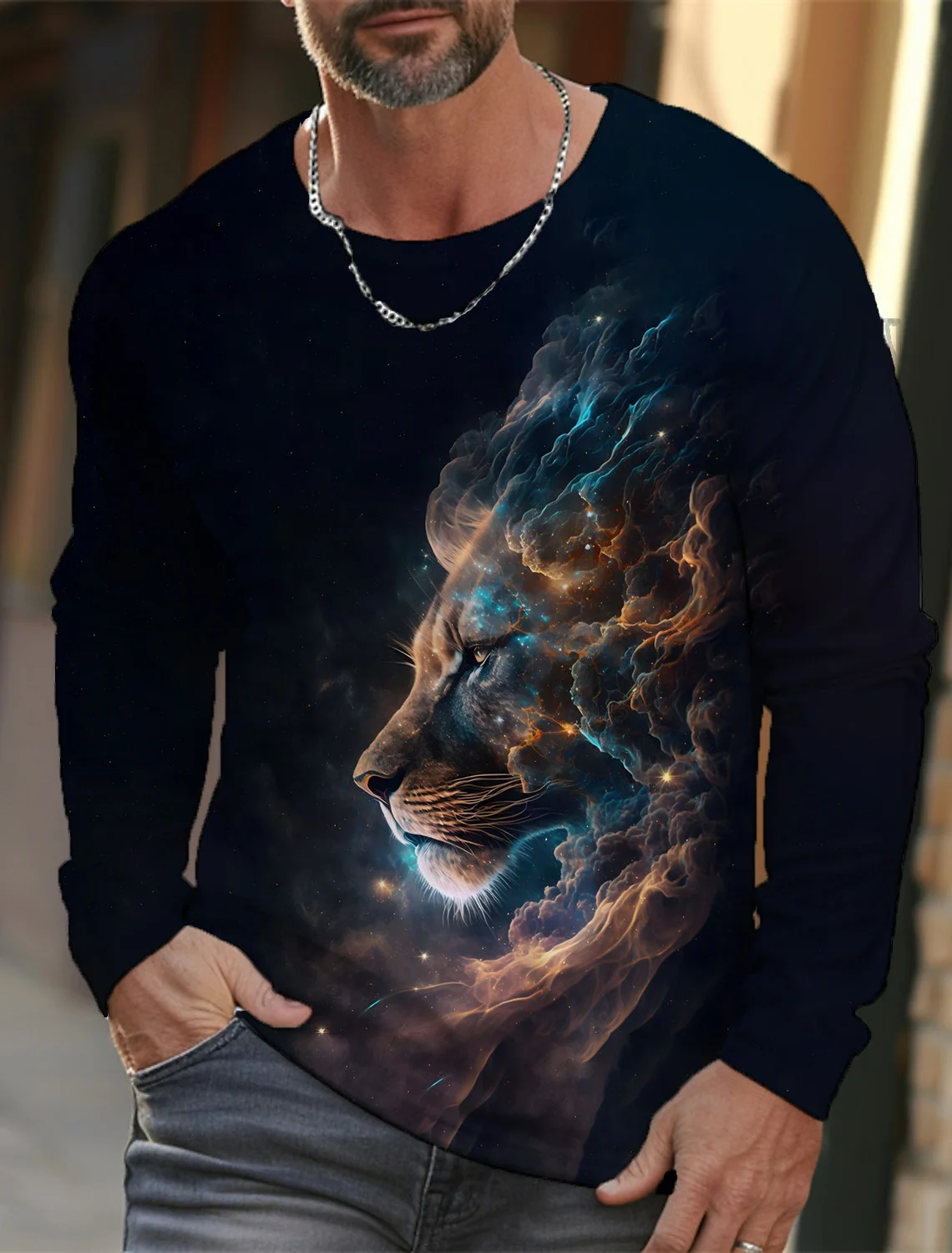 Vintage men\'s Long Sleeve t-shirt men\'s Casual Top Fashion trackwear Crown Aristocratic Lion Animal 3D Full Print Clothing