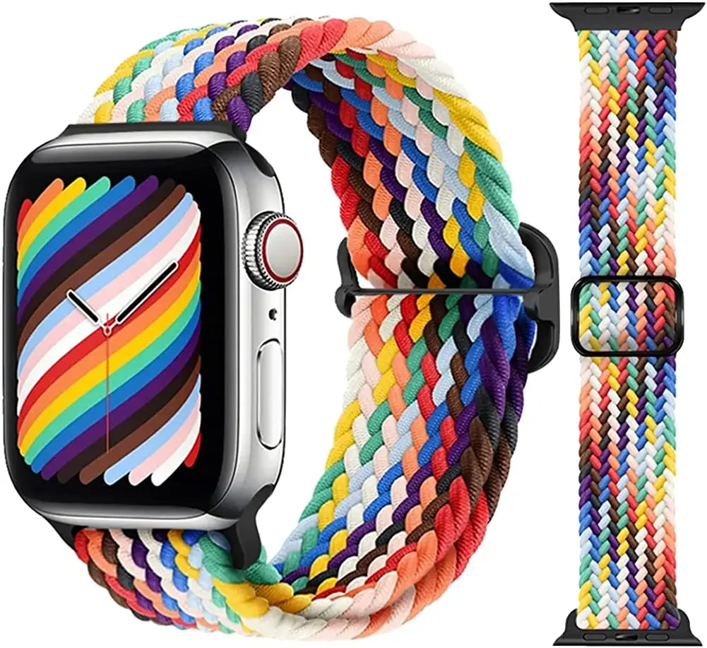 Nylon braided solo loop For Apple watch band 45mm 44mm 40mm 42mm 46mm Series Ultra 10 9 8 7 6 5 4 SE2 Adjustable elastic strap