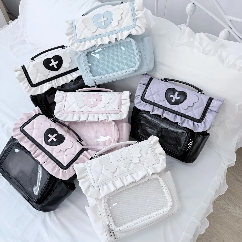 

Transparent Ita Mochilas Mujer Original Square Mochila Hit Color Design Bag Multi-function Backpack Sweet Cool Bags for Woman