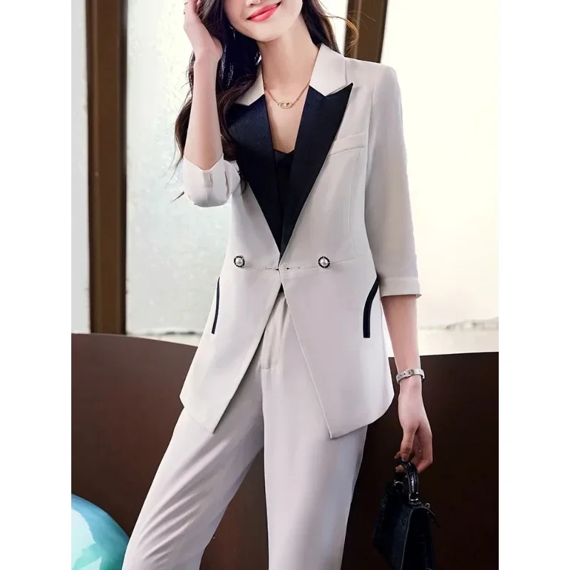 

Office Ladies Blazer And Pant Suit Women Female White Black Jacket Trouser Business Work Wear Formal 2 Piece Set