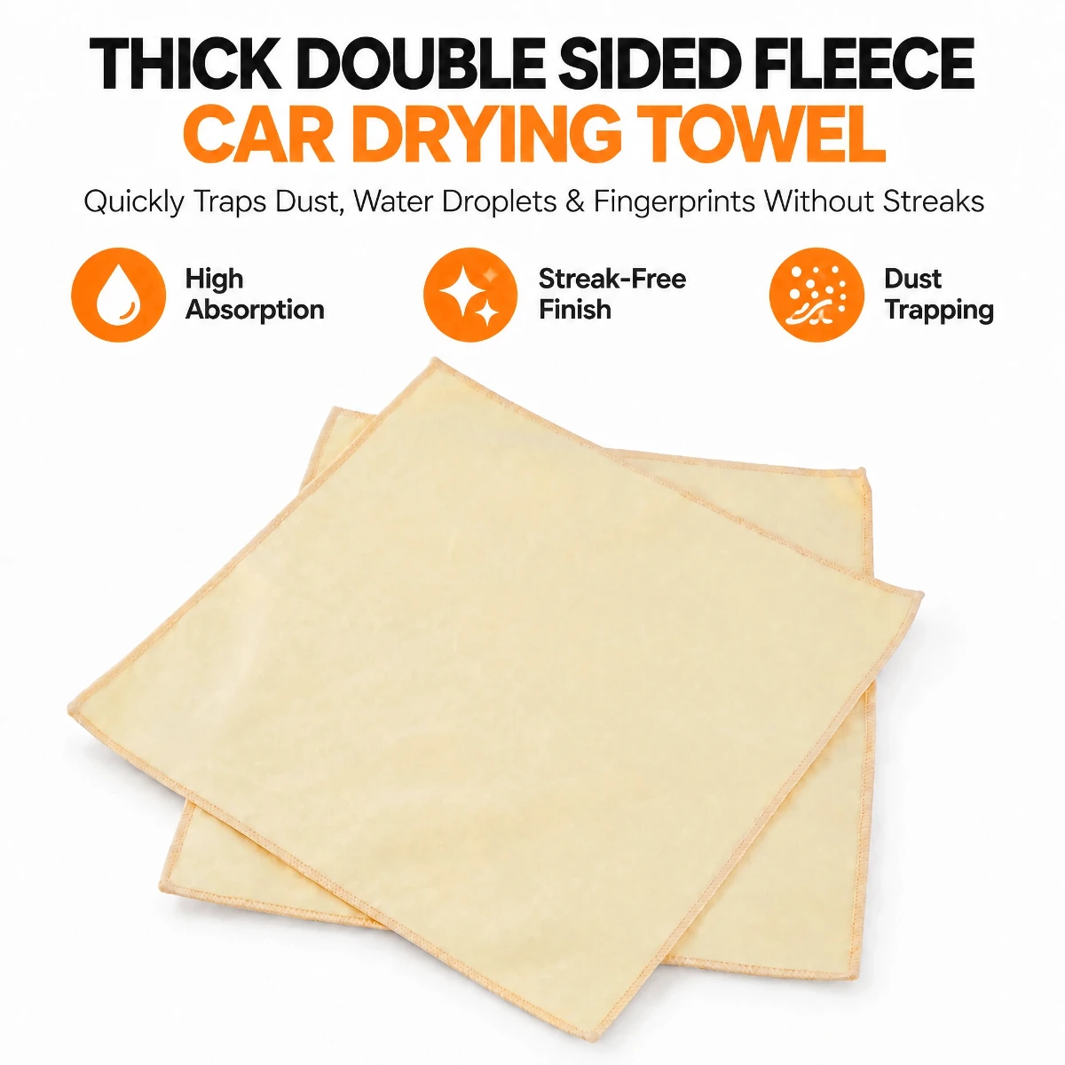 Yellow Thick Double Sided Microfiber Fleece Towel, Highly Absorbent Lint Free Scratch Free Car Drying Wash Cloth, Auto Detailing