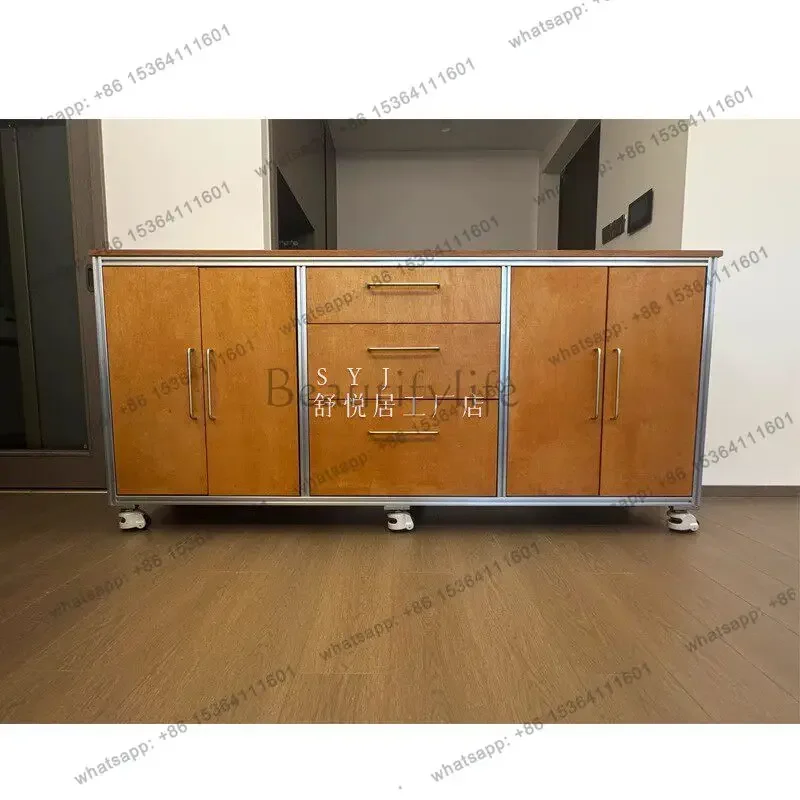 D14Retro style mobile pulley aluminum profile storage cabinet small apartment household dining side cabinet