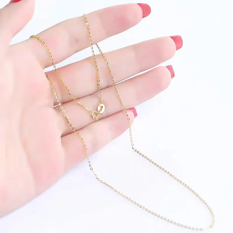 Real 18K Gold Necklace Classic O-Shaped Design Pure AU750 Simple Fashion Fine Jewelry Gift For Women