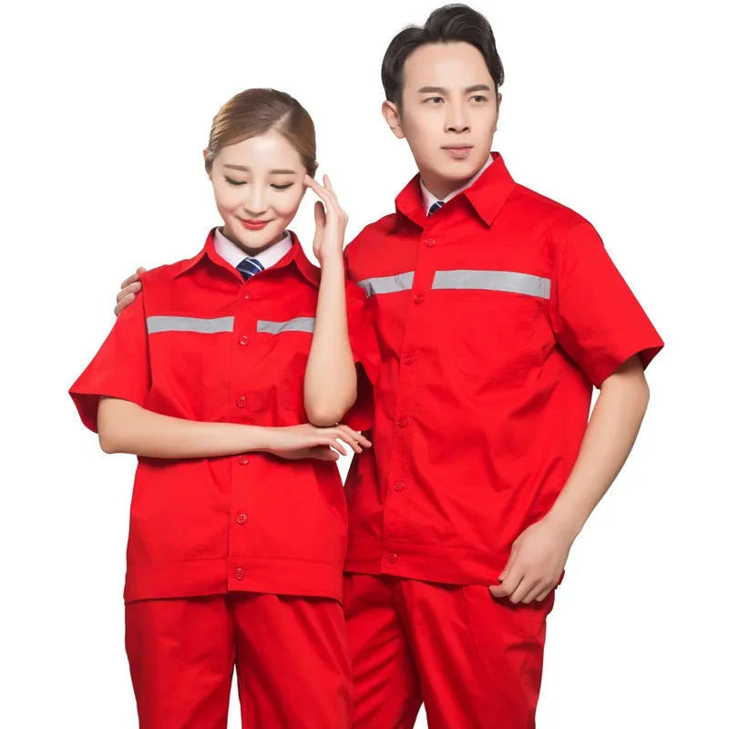 DurableGas Station Overalls Summer Suit Men's Thin Short-sleeved Gas Sinopec Group Anti-static Overalls