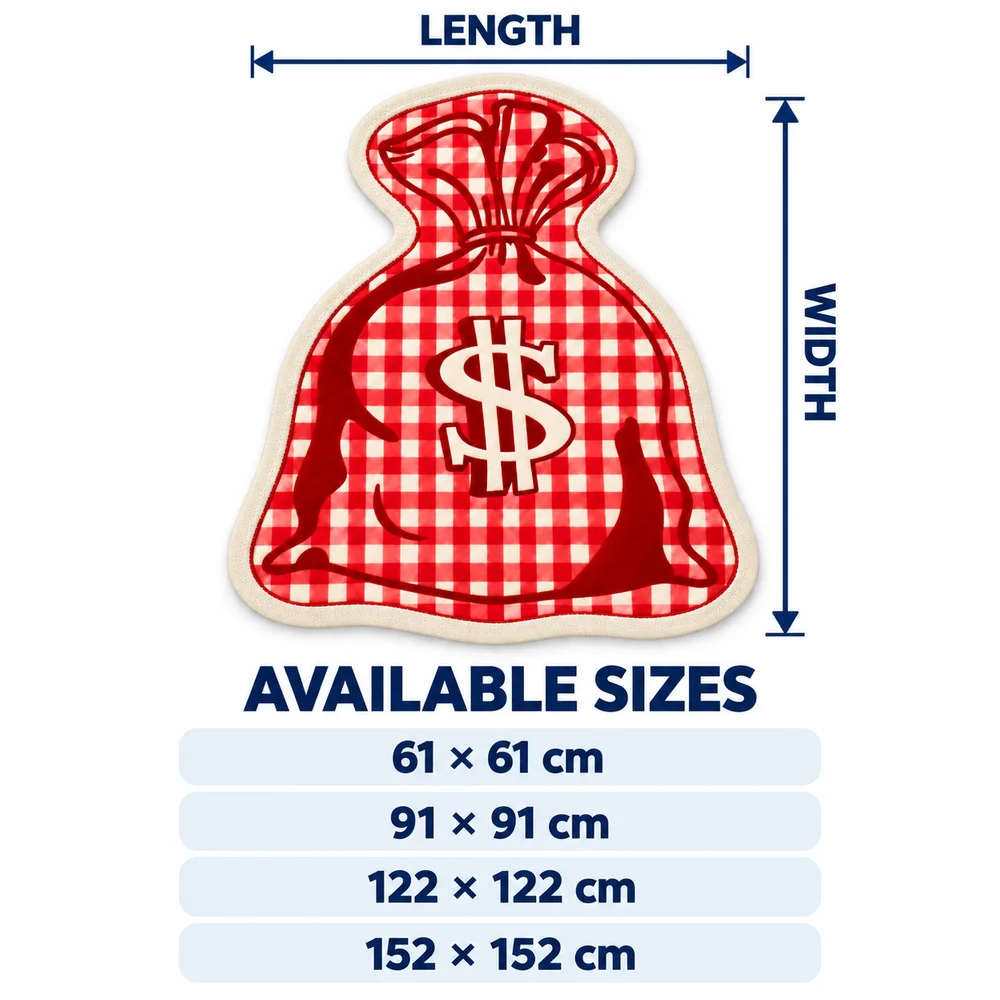Christmas Red Gingham Money Bag Shaped Area Rug Flannel Floor Mat for Bedroom Living Room Entryway Home Decor Festival Gift