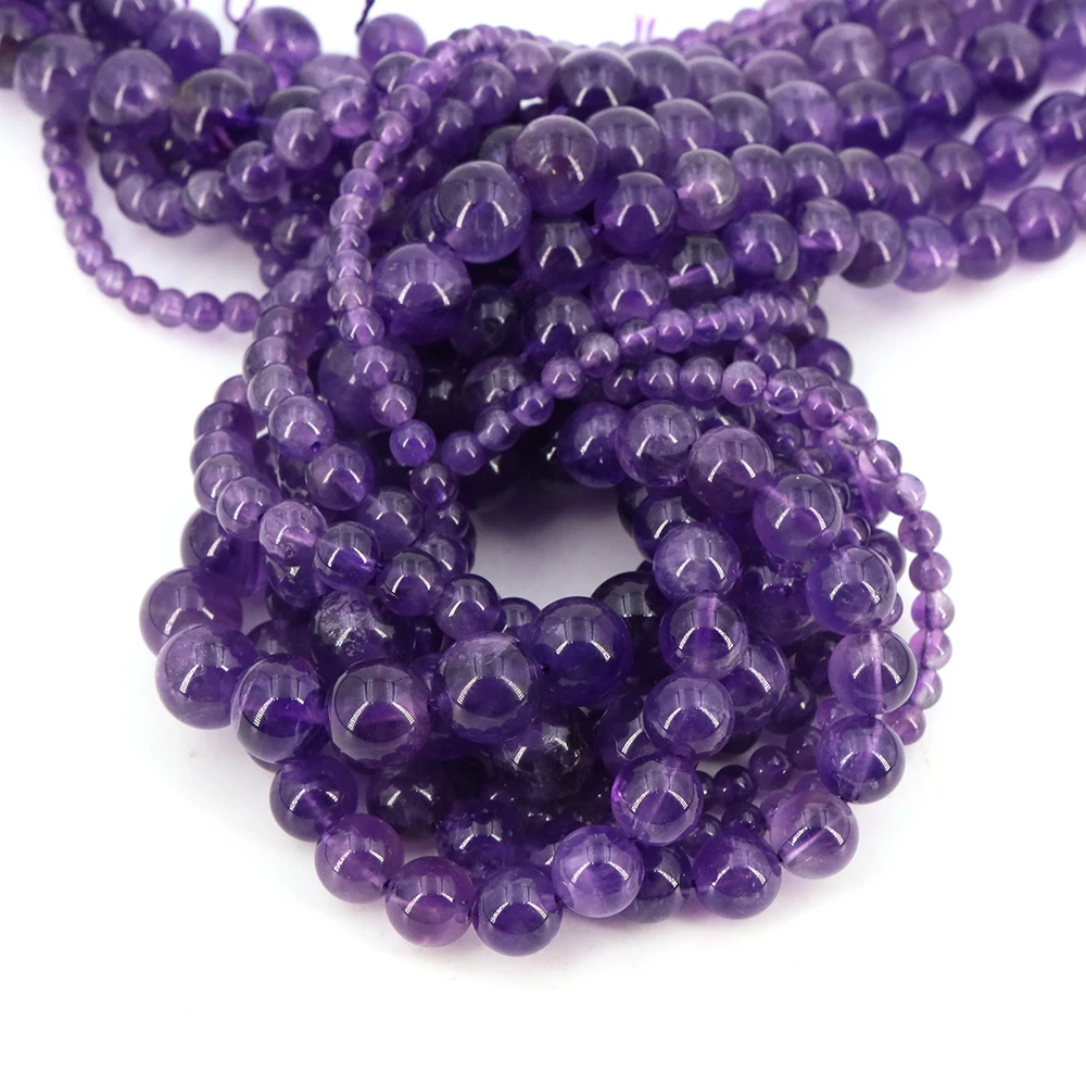 

Natural Stone Beads Amethyst Round Loose Purple Crystal Bead For Jewelry Making DIY Bracelet Earrings Accessories 2/3/4/6/8/10mm