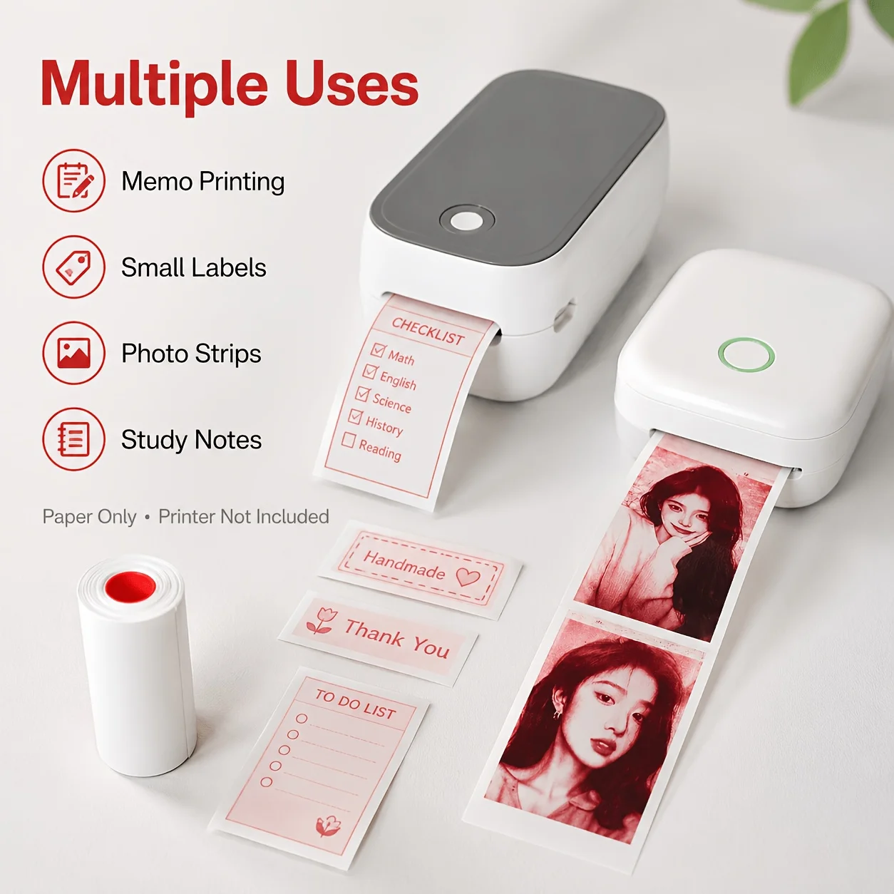 57x25mm Red Color Thermal Paper Printable Sticker Roll Compatible for Instant Print Mini Camera Portable Thermal Printer Tag
