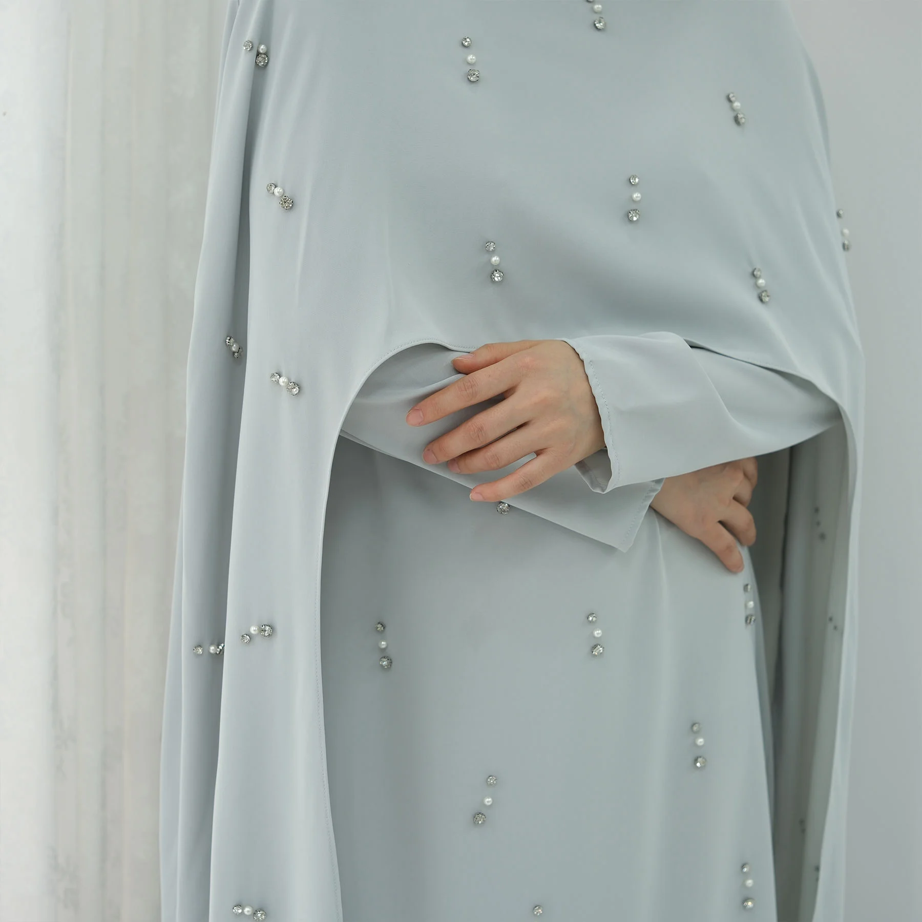

Eid Pearl Diamond Luxury Cape Abaya Elegant Shawl Modest Abayas Women Muslim Sets Evening Dress Islam Clothing Kebaya Jalabiya