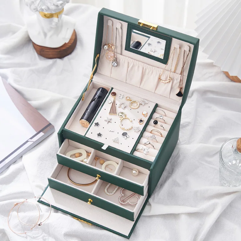 Makeup Organizer Large Jewelry Case Storage Box Containers Necklace Bracelet Velvet Jewelry Organizer Box For Women Earring Card