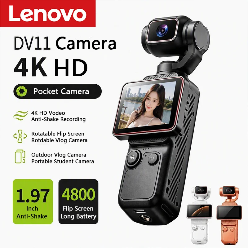 Lenovo Mini 4K HD Handheld Pocket Camera 180 ° Rotating Portable Camera Wearable Night Vision Outdoor Sports Camera 2027 New