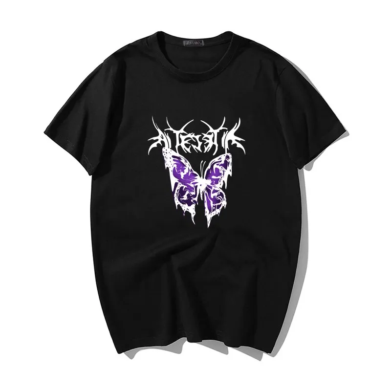 T Shirt Punk Oversized Butterfly Harajuku Dark Tops Male Fashion Swag Aesthetic Men's clothes Hip hop Gothic T-shirts Streetwear