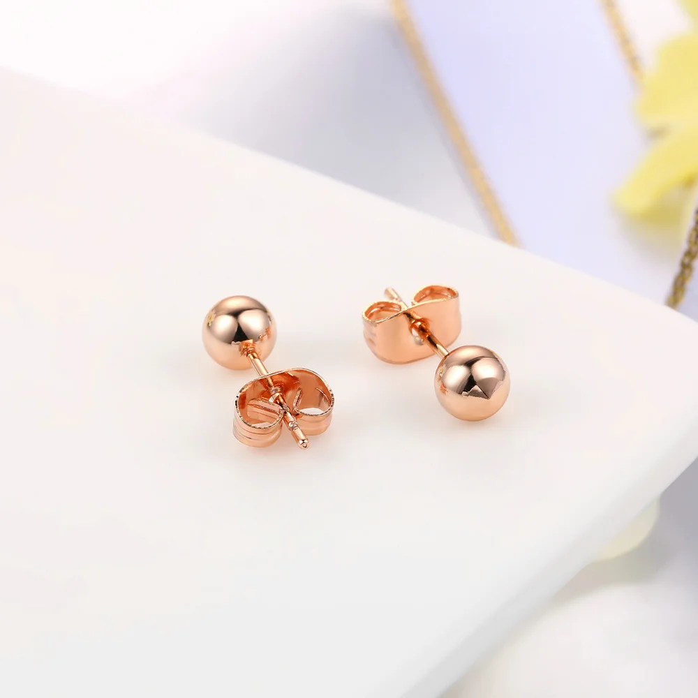 Simple Elegant Round Metal Rose Gold Color Stud Earrings For Women & Girls Wholesale Fashion Jewelry DWE422