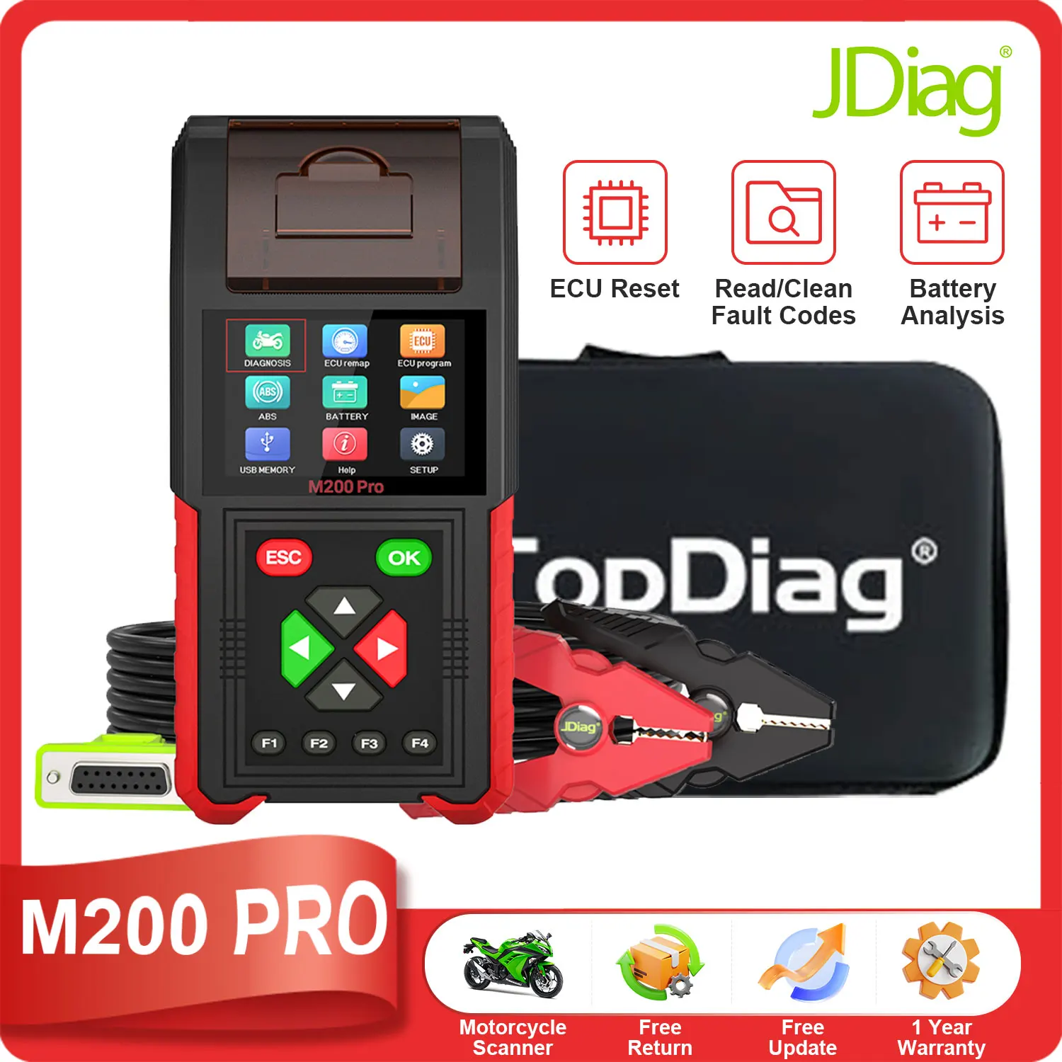 JDiag M200 PRO Diagnostic Scanner For Honda ECU Remap Scanner Battery Tester ABS System Fault Codes Universal Motorcycle Tools
