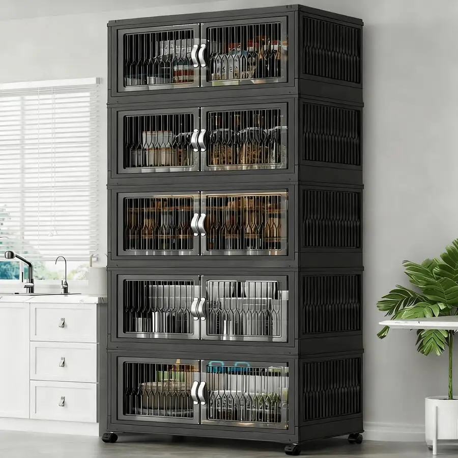 28inch 600Qt Stackable Storage Bins With Lid, Extra Large Closet Organizer Collapsible Drawer Boxes With Wheels, Folding Plastic Cabinet Containers For Home Kitchen Room Organization, 1/2/3/4/5Pack