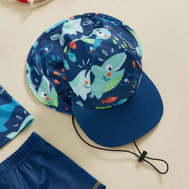 Maillot de bain 3 pièces pour bébé garçon, ensemble maillot de bain, dinosaure, requin, fermeture éclair, bain trempé, protection contre les éruptions cutanées avec chapeau, 50 pièces