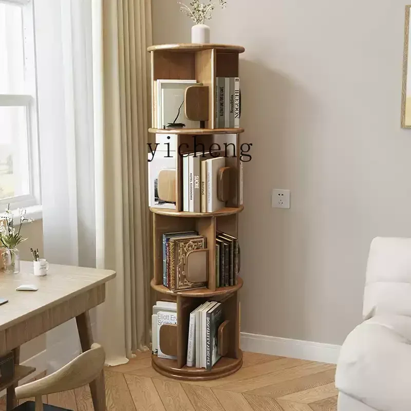 TQH living room bookshelf 360-degree rotating bookcase corner shelf five-layer corner floor-to-ceiling family reading area