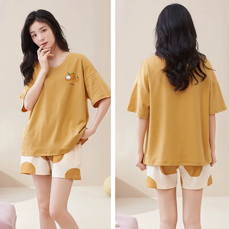 2024 Summer Women Pajama Sets Short Sleeve T-shirts+Shorts Two Pieces Suits Female Comfortable Sleepwear Casual Home Clothes