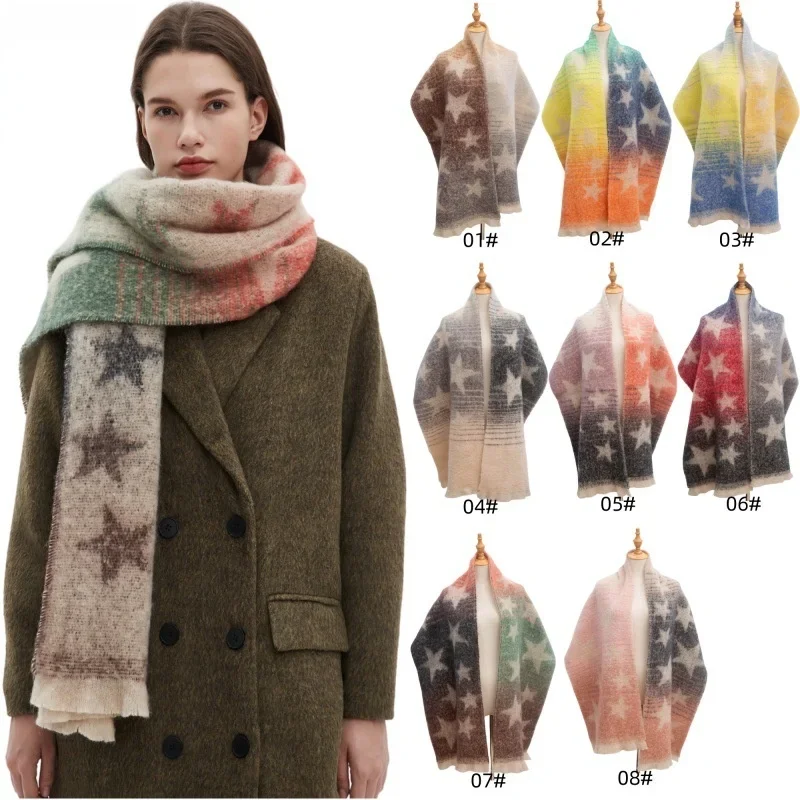Winter Kaschmir Kreis Garn Schals Cape Wraps Student Frauen Jacquard Farbverlauf Pentagramm Winddicht Schal Retro Wolle Plüsch