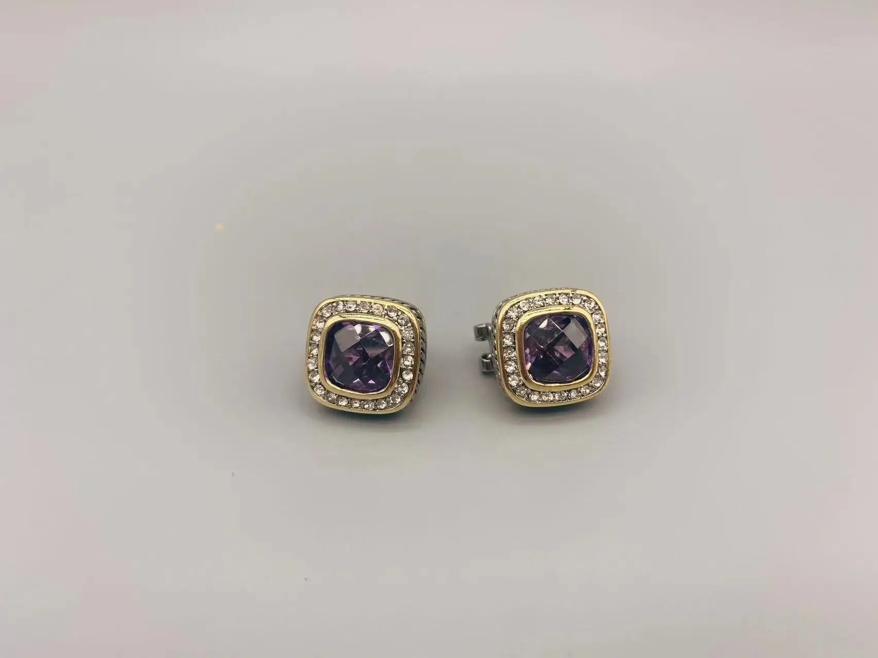 

Le Han Jewelry Cable Squar Earrings Amethyst With 18k Gold Plated And Clear Cubic Zirconia 16mm