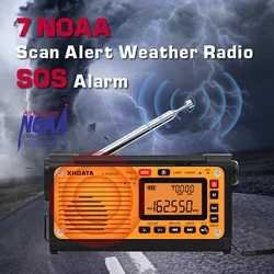 XHDATA D-608WB Radio meteorológica de manivela de emergencia Radio portátil de alerta FM/AM/SW/NOAA con cargador de teléfono, Bluetooth, funciona con batería