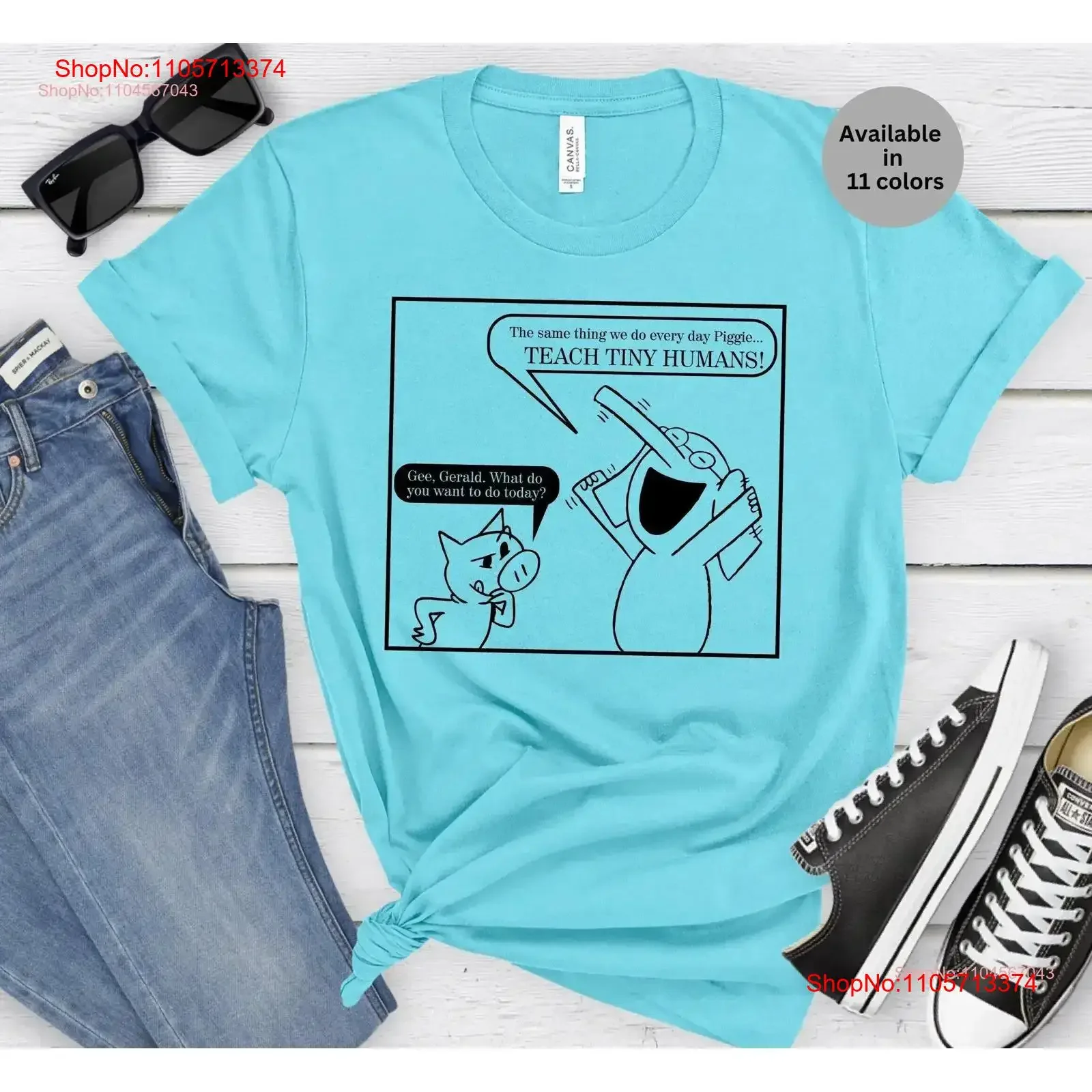 Teach Tiny Humans Pig shirt for educators teacher character t Gerald and Piggie tee back to school first day vintage Washed