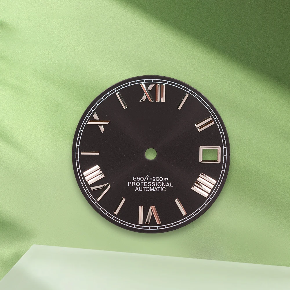 28.5 مللي متر S شعار NH35 الطلب تيفاني الروماني الأخضر الهاتفي لا الأيدي مناسبة ل NH36 ساعة يد تعمل بالحركة تعديل الملحقات