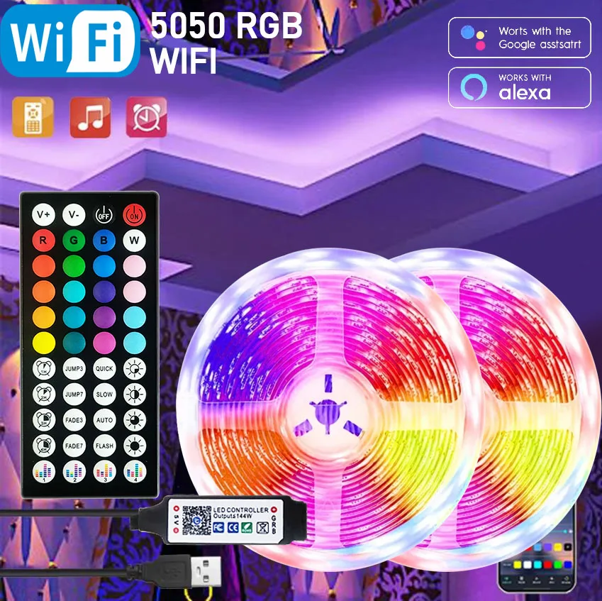 

RGB Led Strip Lights 5m 10m 20m 30m Led Room Light with APP Control Flexible Ribbon Luces Led Tape for Room Bedroom Decoration