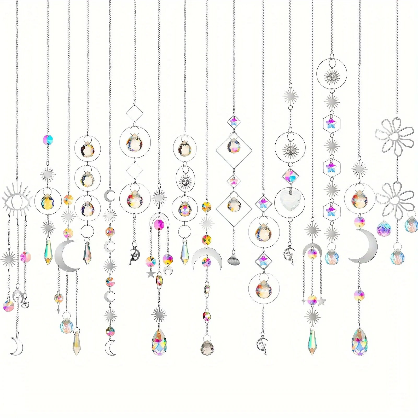 16pcs Crystals Suncatcher Hanging Sun Catcher Garden Hanging Crystals Prism Light Catcher Crystal Window Sun Catcher Chandelier