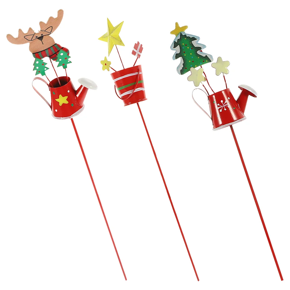 3 Pcs Crafts Christmas Metal Ornaments Pendant Flower Arrangement Home Holiday Decoration Mini Pot Place 3pcs Sign Iron Stake