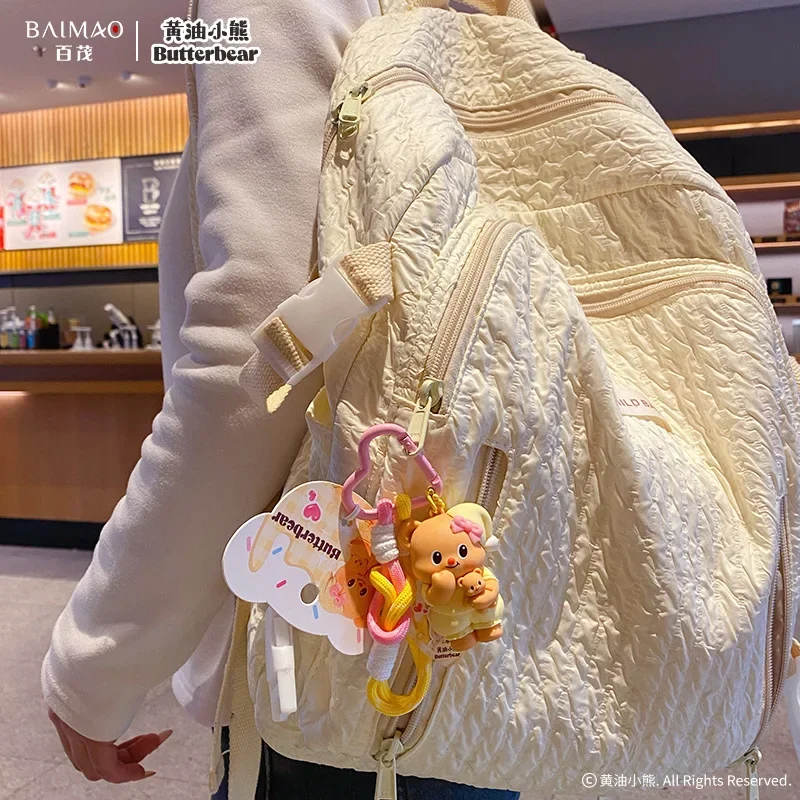 Chaveiro de urso de manteiga de desenho animado, pingente fofo, boneca criativa, chaveiro, anel, acessórios de bagagem, presente para crianças