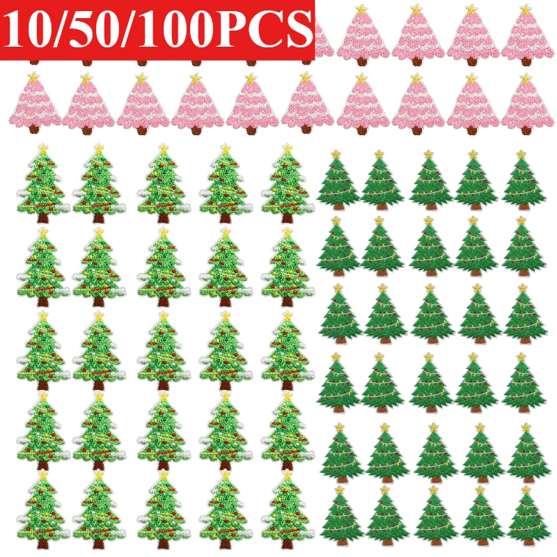 

10/50/100PCS Classic Christmas Tree Embroidery Cloth Sticker Cartoon Star Patch Sticker Clothes Decoration Ironing Bag/hat/cloth
