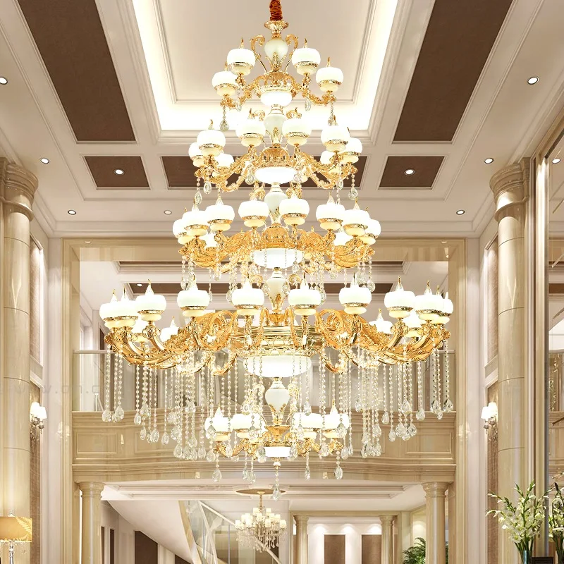 Living Room Four Story Crystal Hanging Lamp Duplex Building Large Gold Chandelier Hotel Club Hall Stair Crystal Chandelier Lamps