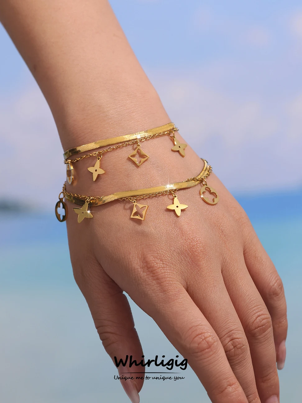 

Classic Waterproof Chain Necklace Bracelet Anklet For Women Stainless Steel Gold Plated 2 Strings Choker Jewelry