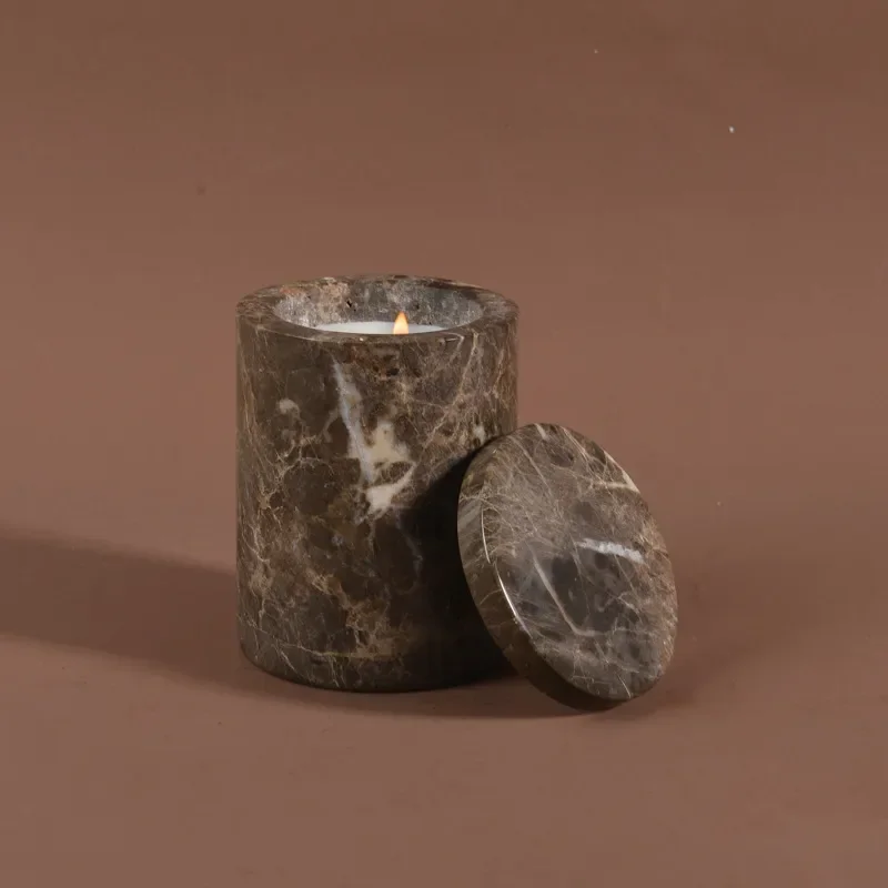 Light Luxury Minimalist Natural Marble Candle Holder for Living Room Entrance Decor Elegant Dinner Handicraft Ornament