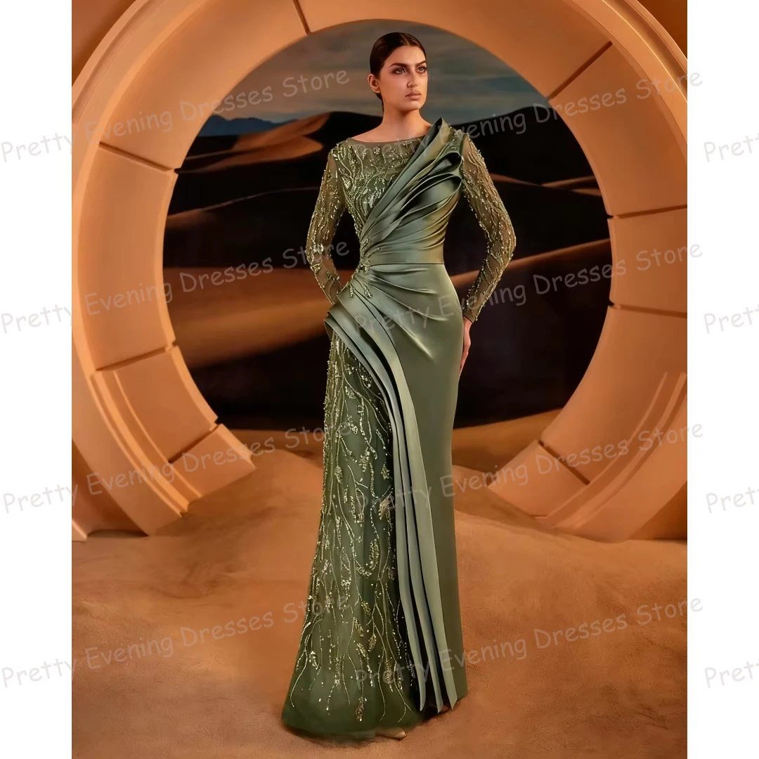 

Зеленые вечерние платья с оборками, женские блестящие платья русалки с блестками и длинными рукавами, платья русалки для выпускного вечера, модные платья на заказ, Vestidos De Novia