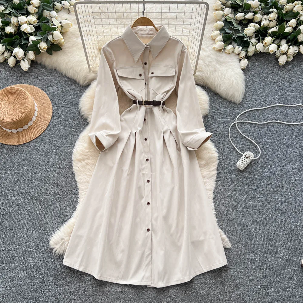 Long Dress Women Dresses A Line Vestidos High Waist Y2k Streetwear Elegant Splice Party Night Work Turn Down Collar Full Sleeve