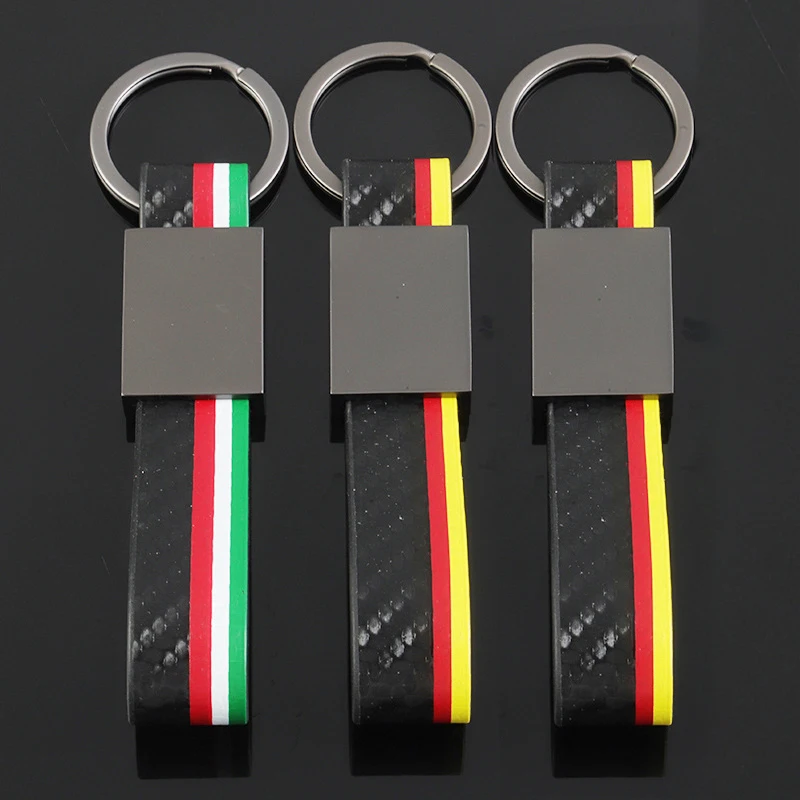 Carbon Fiber Leather Car Alloy Keychain Styling Germany Italy flag Keyrings Auto Accessories Men Key Chain Rings Gifts