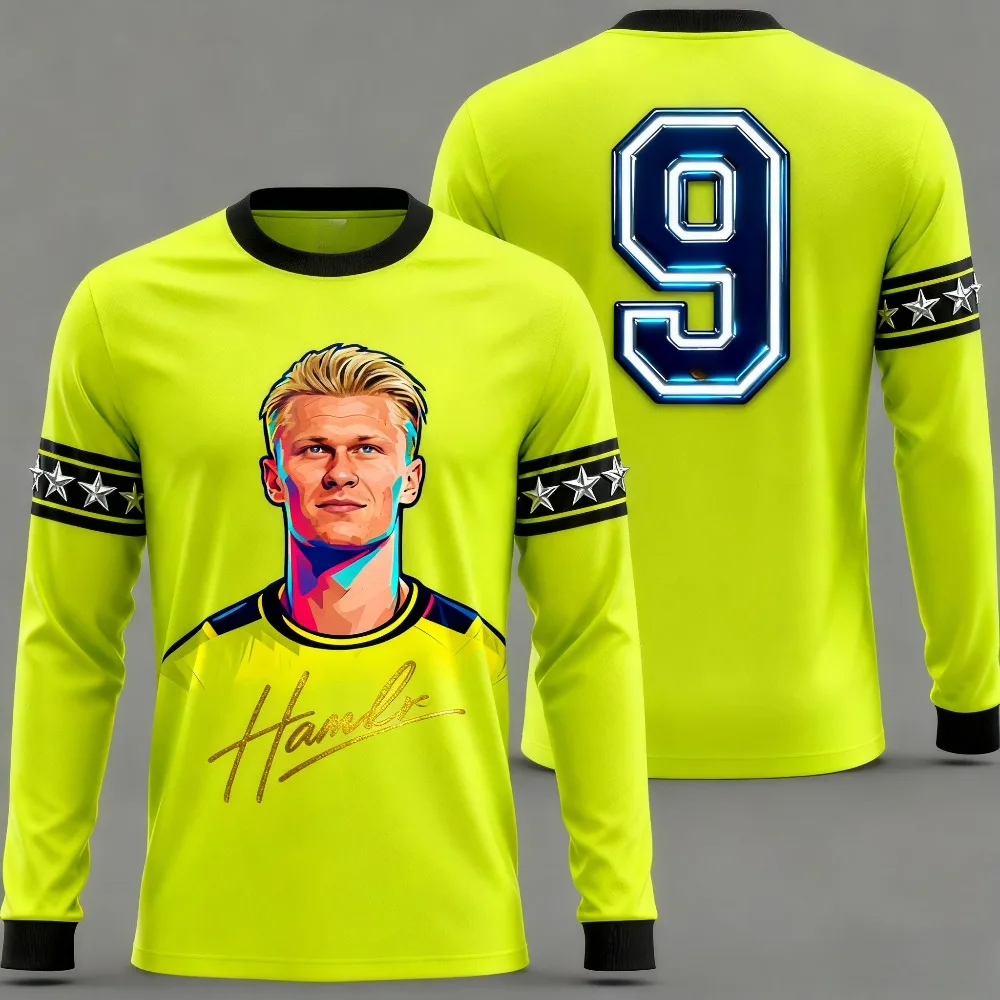 

Haaland Fan Football Long Sleeved T-shirt Fan Jersey Unique Design Loose Casual Fashionable Breathable Comfortable Outdoor