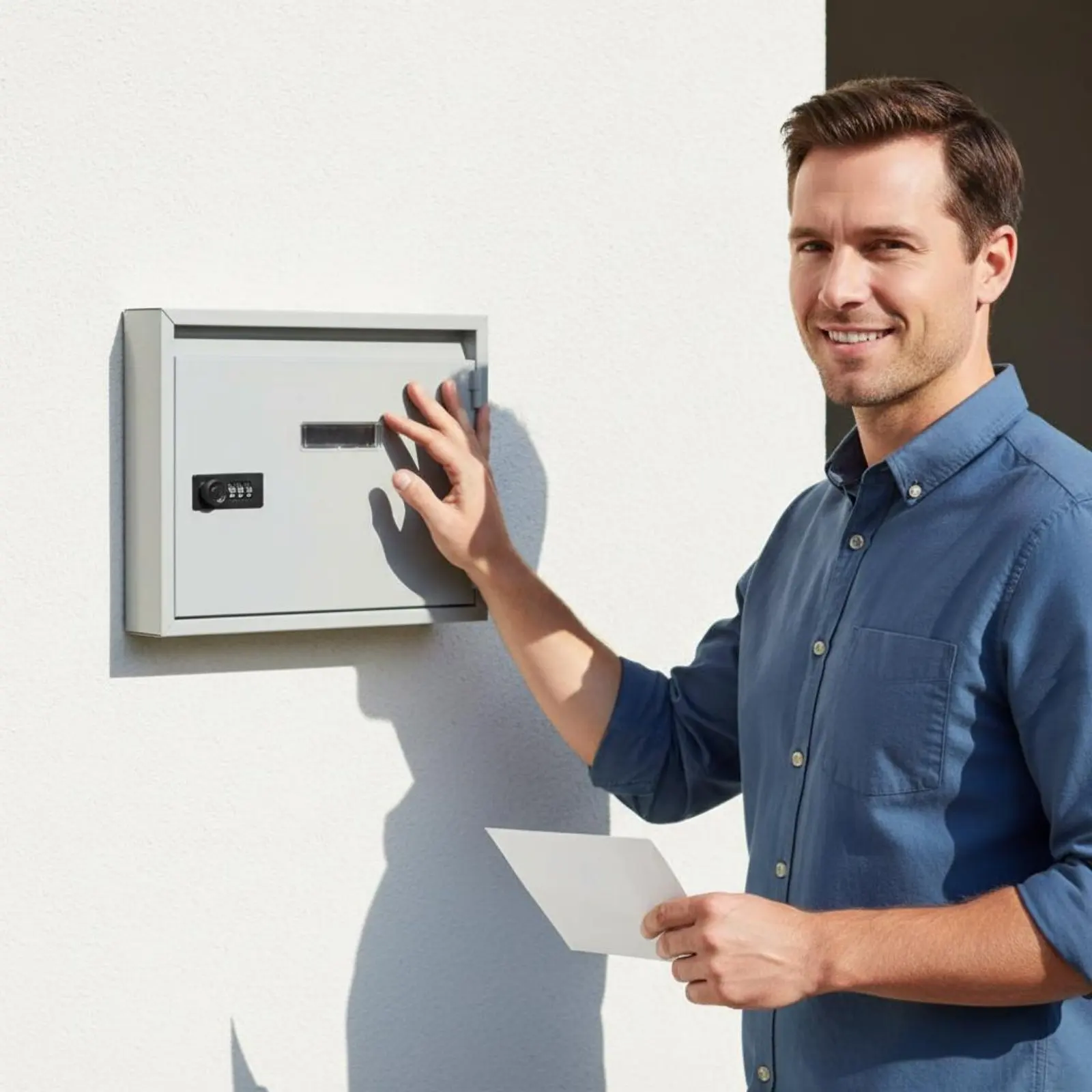 Password Lock Mailbox Secure Wall Mount Mailbox Metal Mail Box Outdoor Use Household Storage Large Capacity for Front Door