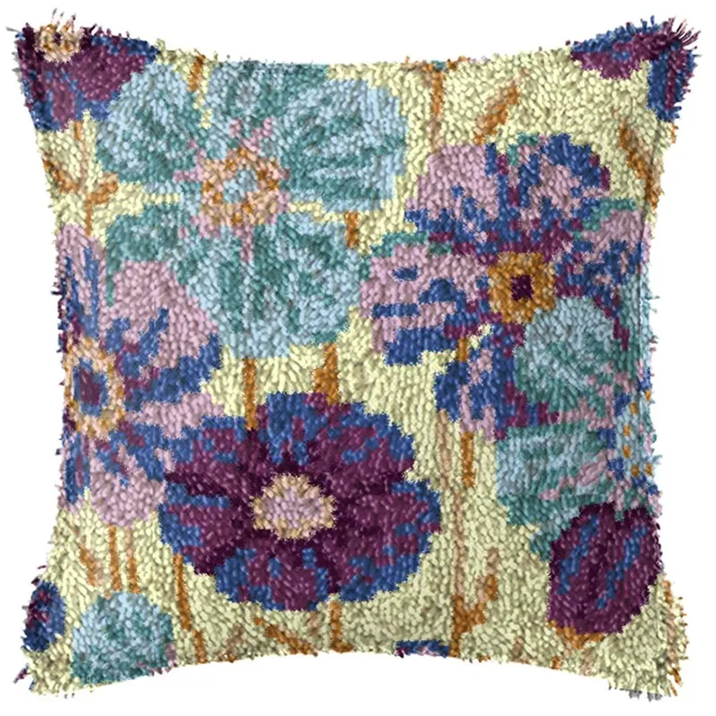 European Retro Flower Latch Hook Kits Set Smyrna Pillowcase Knot Pillow Package Latch Hook Kit Set For DIY Embroidery Needlework