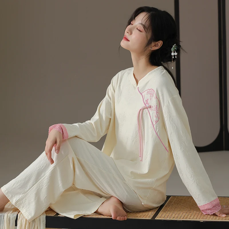 Autumn Cotton Women Pajamas Set Print Female Sleepwear Long Sleeve Casual Comfortable Soft Women's Pyjamas