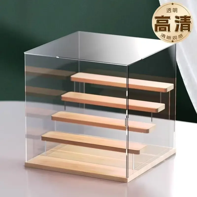 Acrylic Staircase Display Stand, Thickened Wooden Panel, Handmade Toy And Cosmetics Storage Box, Exhibition Stand Storage Rack