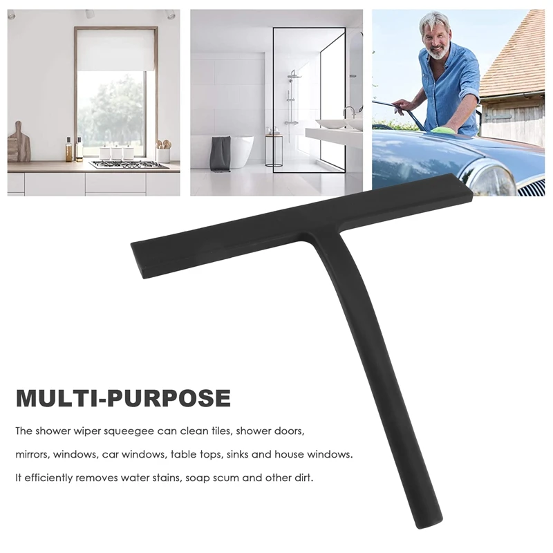 Shower Squeegee, Silicone Window Squeegee Black Wiper Without Drilling Shower Cleaner With Hanging Hook