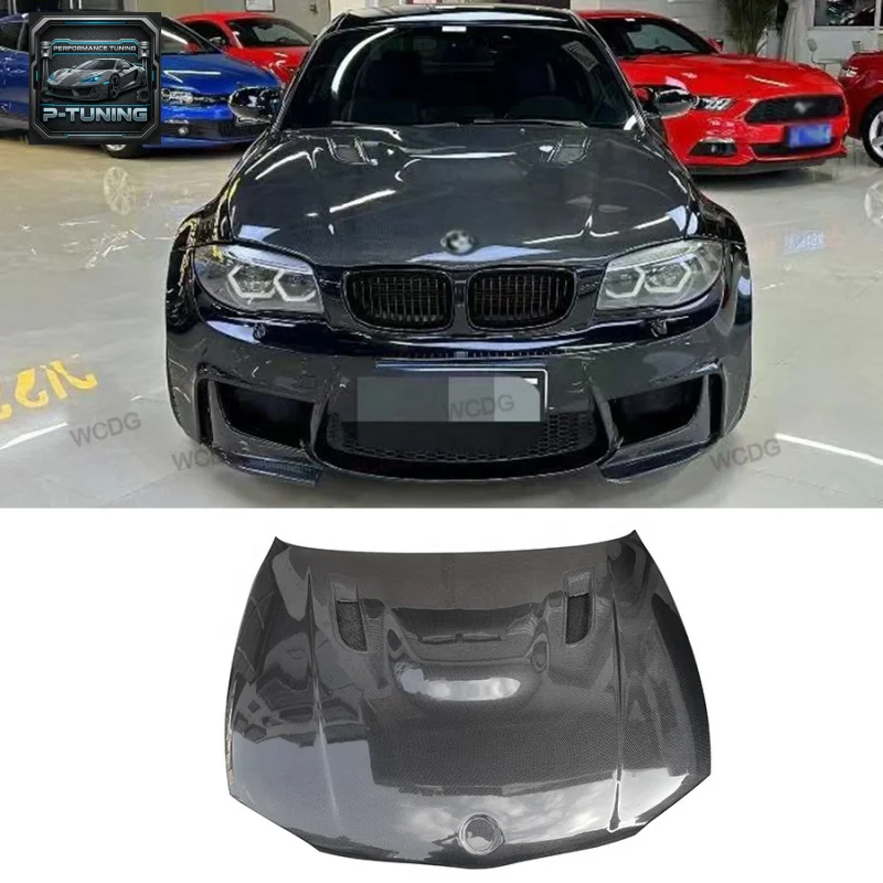 

DM Style Carbon Fiber Hood Bonnet for BMW E82 E88 1M 2008-2012 Front Bumper Hood Engine Cover Air Vent Car Bodykit New Screws